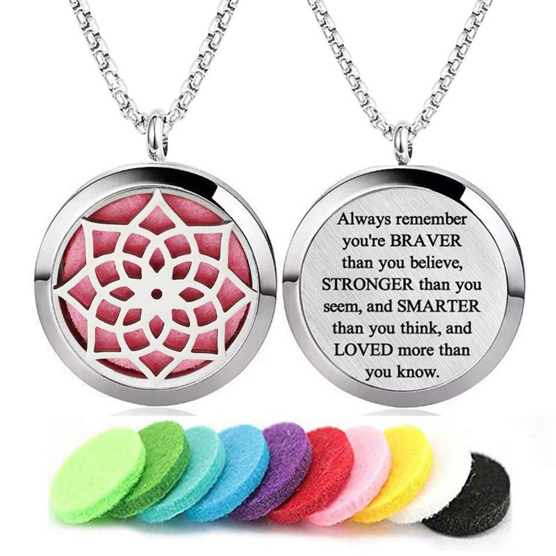 GFONDINGD Aromatherapy Essential Oil Diffuser Necklace Stainless Steel lnspirational Locket Pendantï¼ˆSunflowerï¼‰ - Image 1